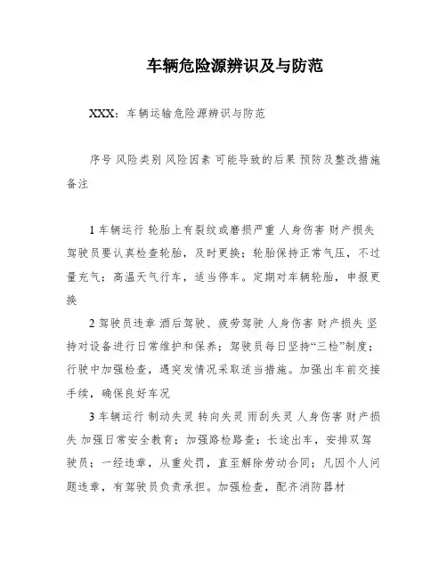 车辆危险源辨识及与防范