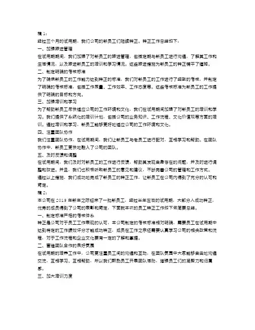 公司员工转正工作总结范文三篇