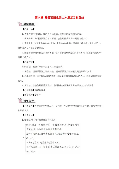 2019年八年级物理全册第六章熟悉而陌生的力本章复习和总结教案新版沪科版
