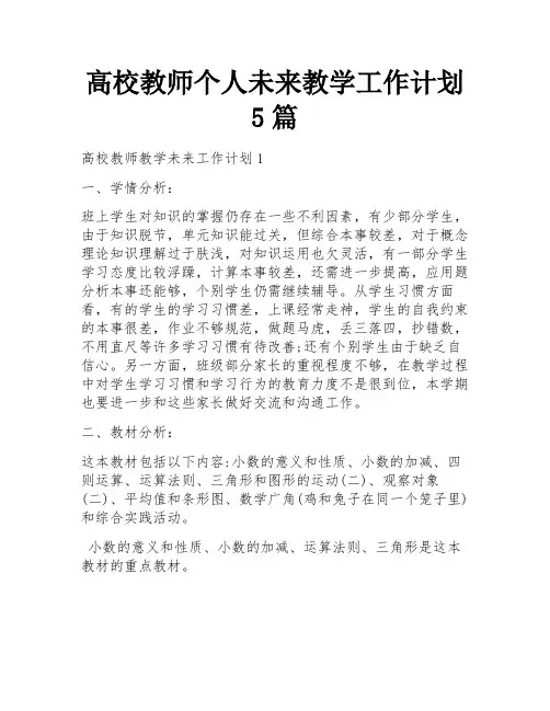 高校教师个人未来教学工作计划5篇