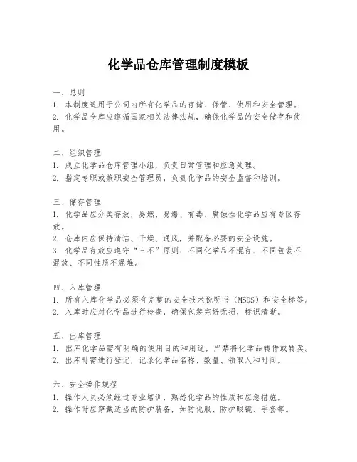 化学品仓库管理制度模板