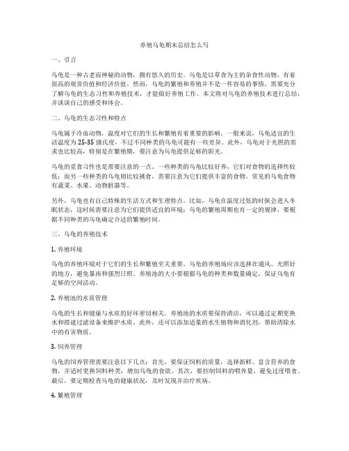 养殖乌龟期末总结怎么写