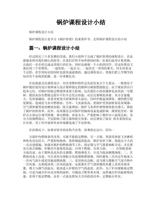 锅炉课程设计小结