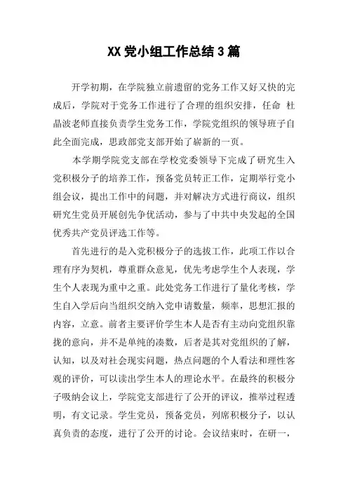 XX党小组工作总结3篇