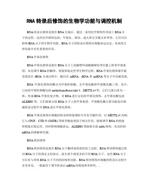 RNA转录后修饰的生物学功能与调控机制