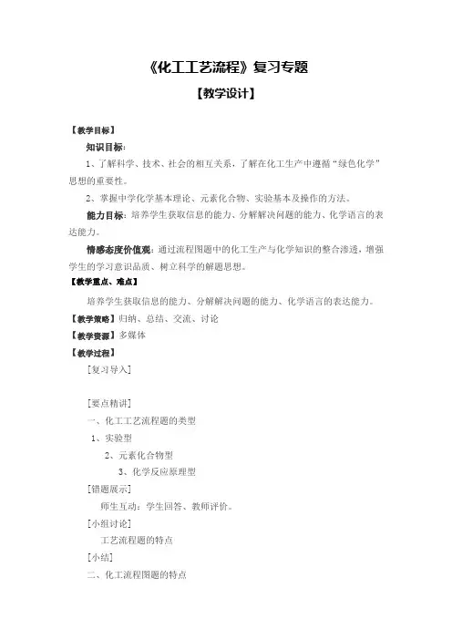 高中化学_《化工工艺流程》复习专题教学设计学情分析教材分析课后反思
