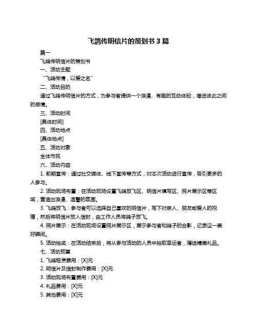 飞鸽传明信片的策划书3篇