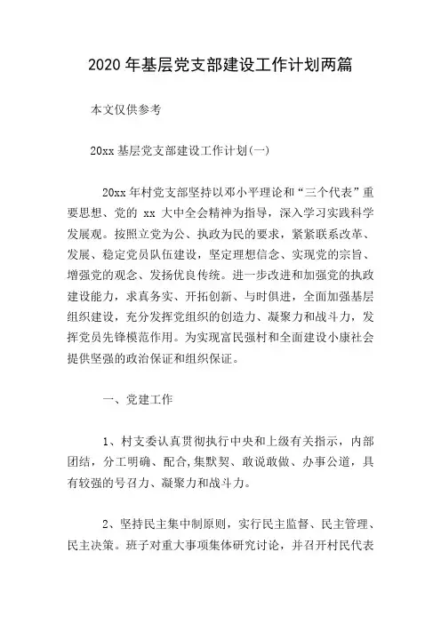 2020年基层党支部建设工作计划两篇