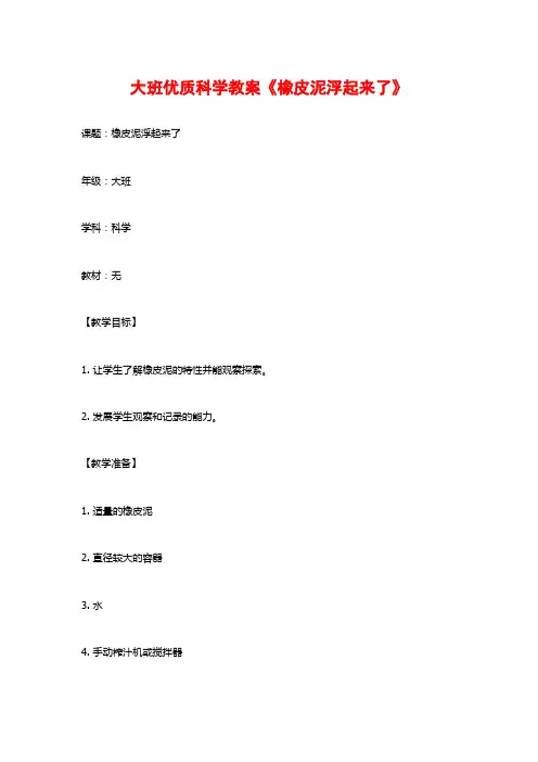 大班优质科学教案《橡皮泥浮起来了》