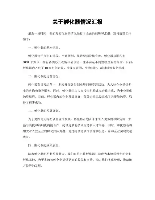 关于孵化器情况汇报