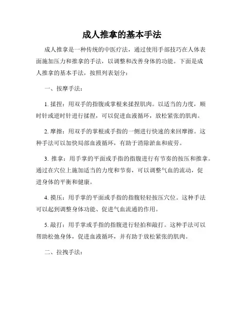 成人推拿的基本手法