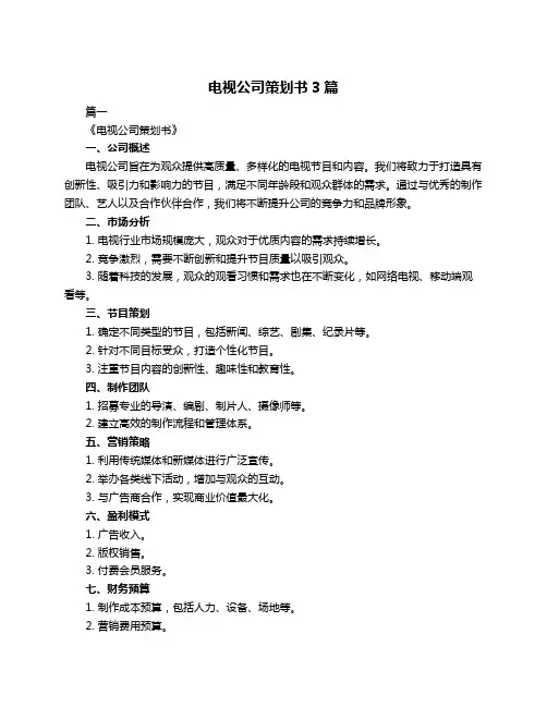 电视公司策划书3篇