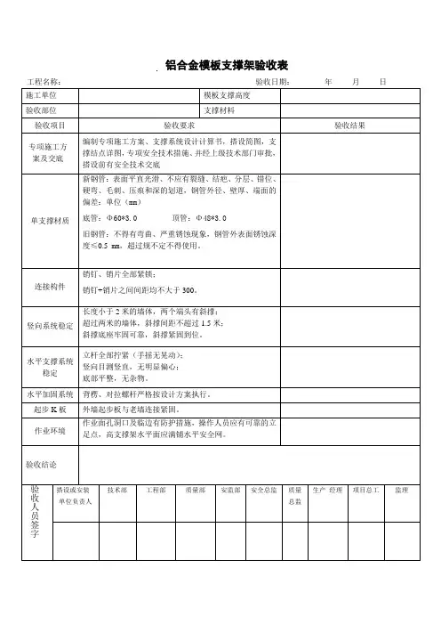 铝模支撑体系验收表