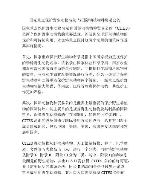国家重点保护野生动物名录 与国际动植物种贸易公约