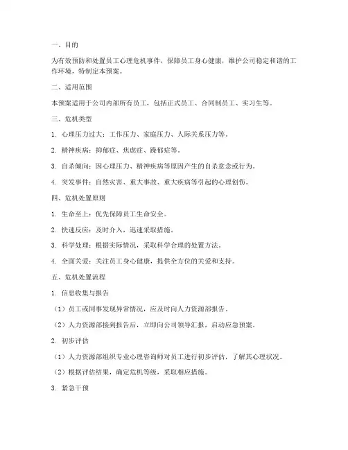 员工心理危机处置预案