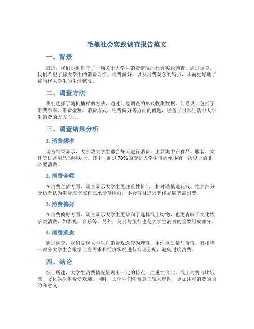 毛概社会实践调查报告范文800字大学生消费情况