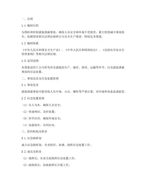 液氨泄露应急预案范本