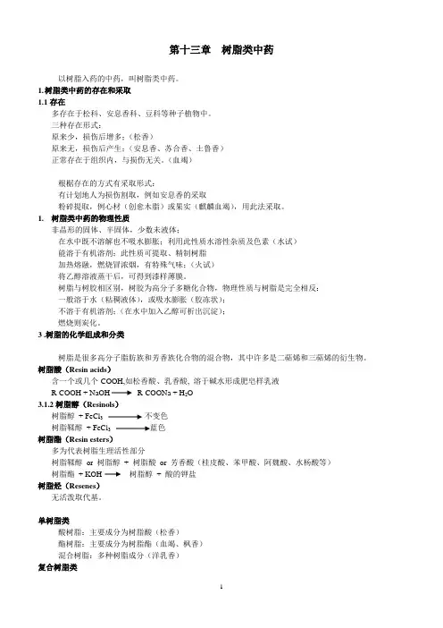 树脂类中药