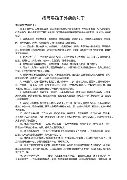 描写男孩子外貌的句子