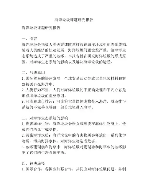 海洋垃圾课题研究报告
