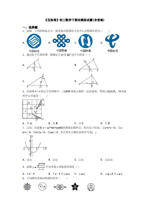 【压轴卷】初三数学下期末模拟试题(含答案)