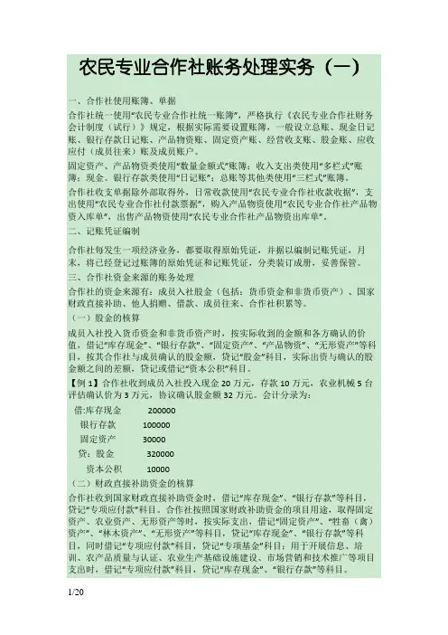 农民专业合作社账务处理实务操作