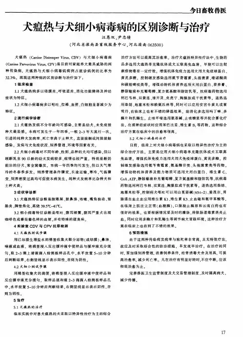 犬瘟热与犬细小病毒病的区别诊断与治疗