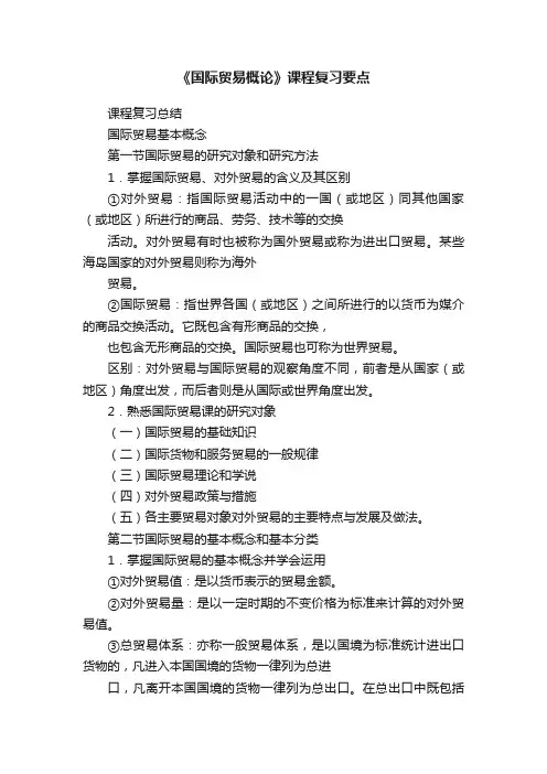 《国际贸易概论》课程复习要点