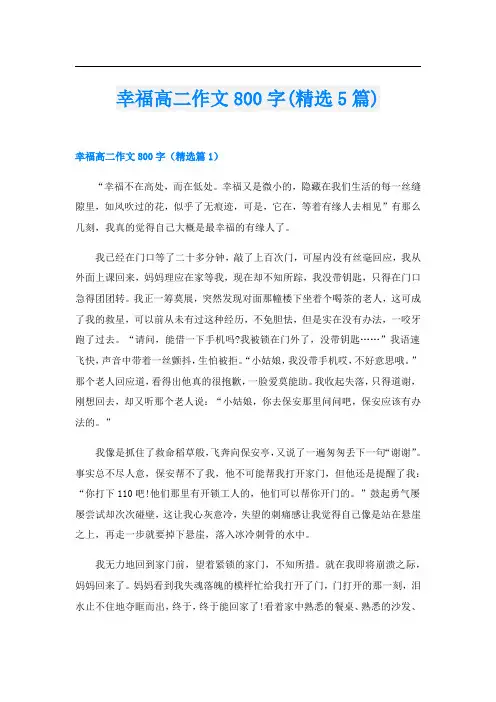 幸福高二作文800字(精选5篇)