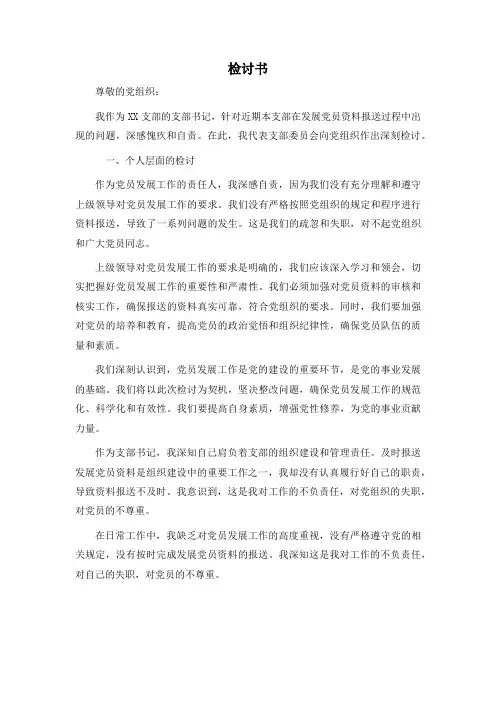 党支部书记检讨书