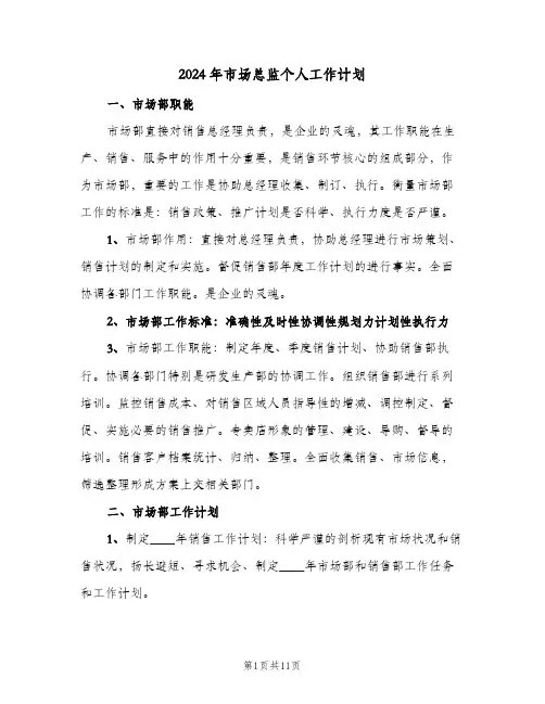 2024年市场总监个人工作计划（3篇）