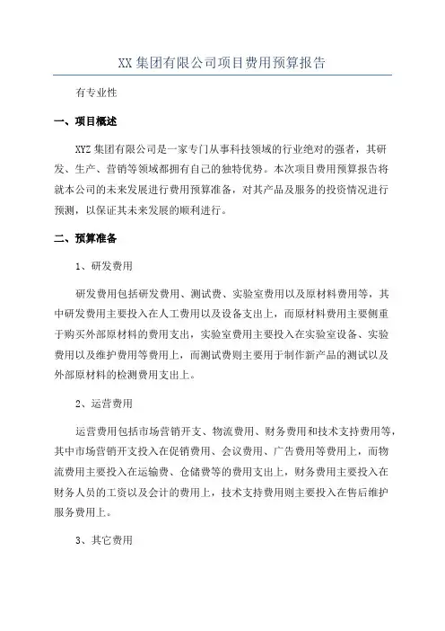 XX集团有限公司项目费用预算报告