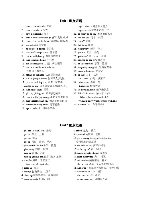 人教版英语八年级下册Unit1-6短语