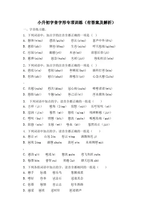 小升初字音字形专项训练(有答案及解析)