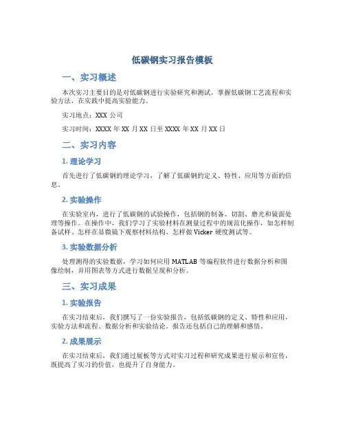 低碳钢实习报告模板