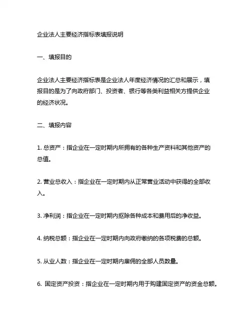 企业法人主要经济指标表填报说明