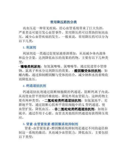 常用降压药分几类药