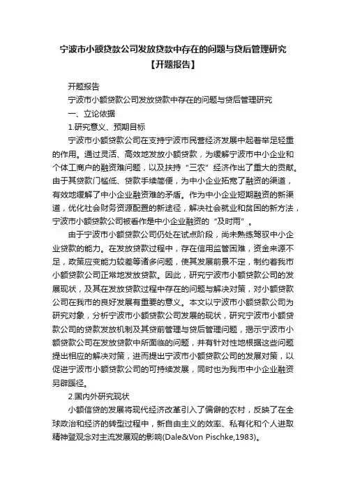 宁波市小额贷款公司发放贷款中存在的问题与贷后管理研究【开题报告】