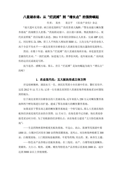 八里湖农场：从“烂泥滩”到“增长点”的强势崛起