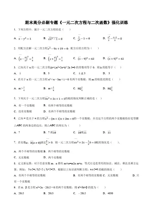 2022-2023学年九年级数学上学期期末高分必刷专题《一元二次方程与二次函数》强化训练