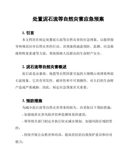 处置泥石流等自然灾害应急预案