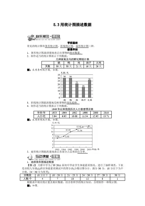 2015年秋季新版沪科版七年级数学上学期5.3、用统计图描述数据导学案