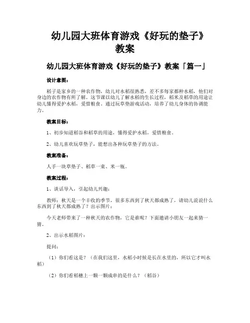 幼儿园大班体育游戏《好玩的垫子》教案