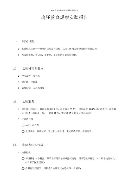 鸡胚发育观察实验报告
