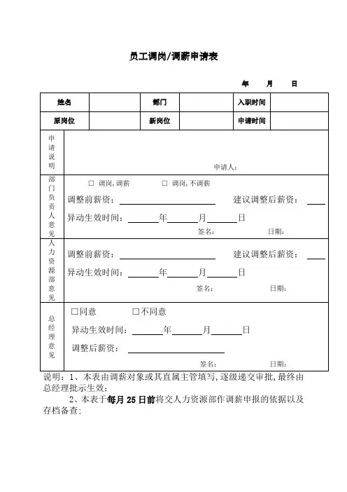员工调岗调薪申请表