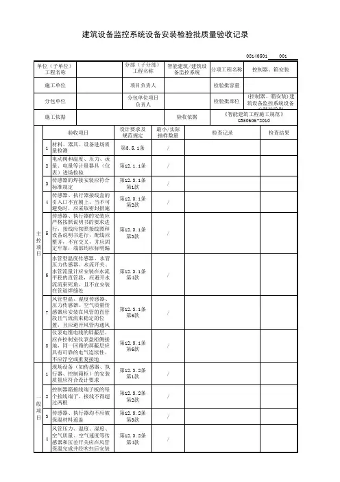 (控制器、箱安装)建筑设备监控系统设备安装检验批质量验收记录