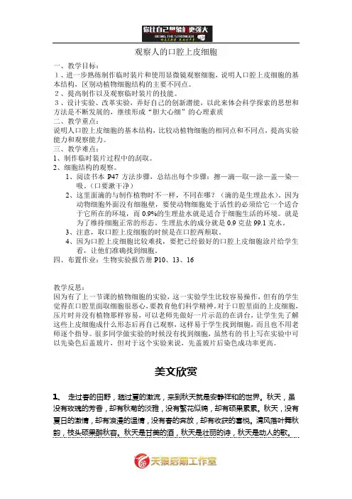 人教版生物七上第三节《 观察动物细胞》word教案.doc