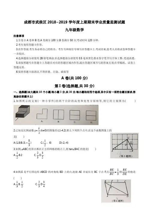 四川省成都市武侯区2018~2019学年度上期期末学业质量监测试题九年级数学