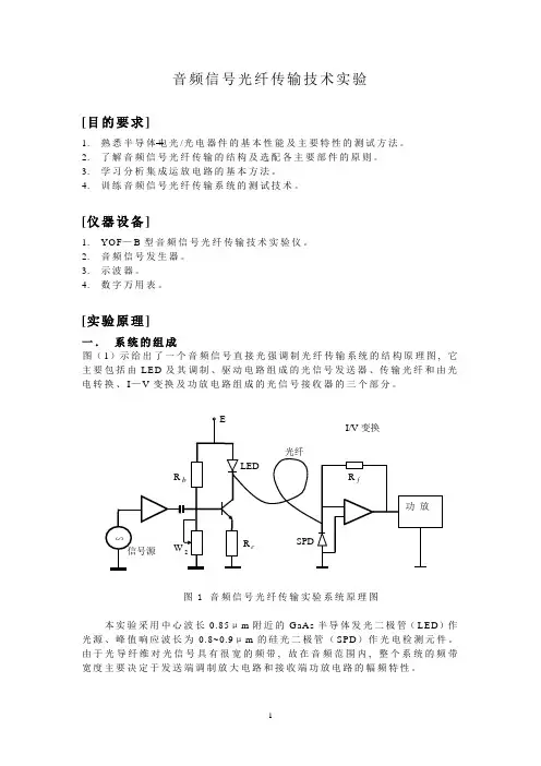 音频信号光纤传输技术实验