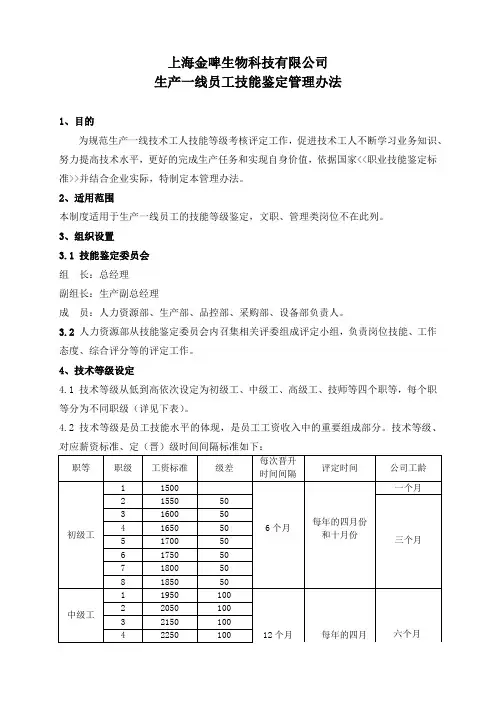 生产一线员工技术等级评定办法